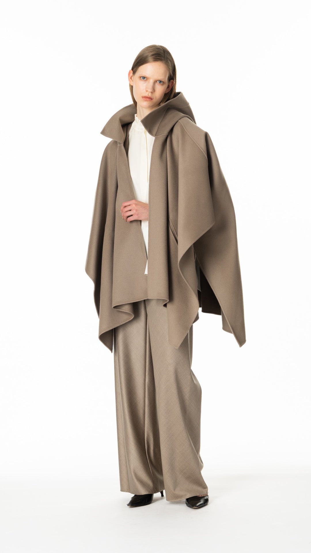 フーディーケープ カシミヤ5％ トープ