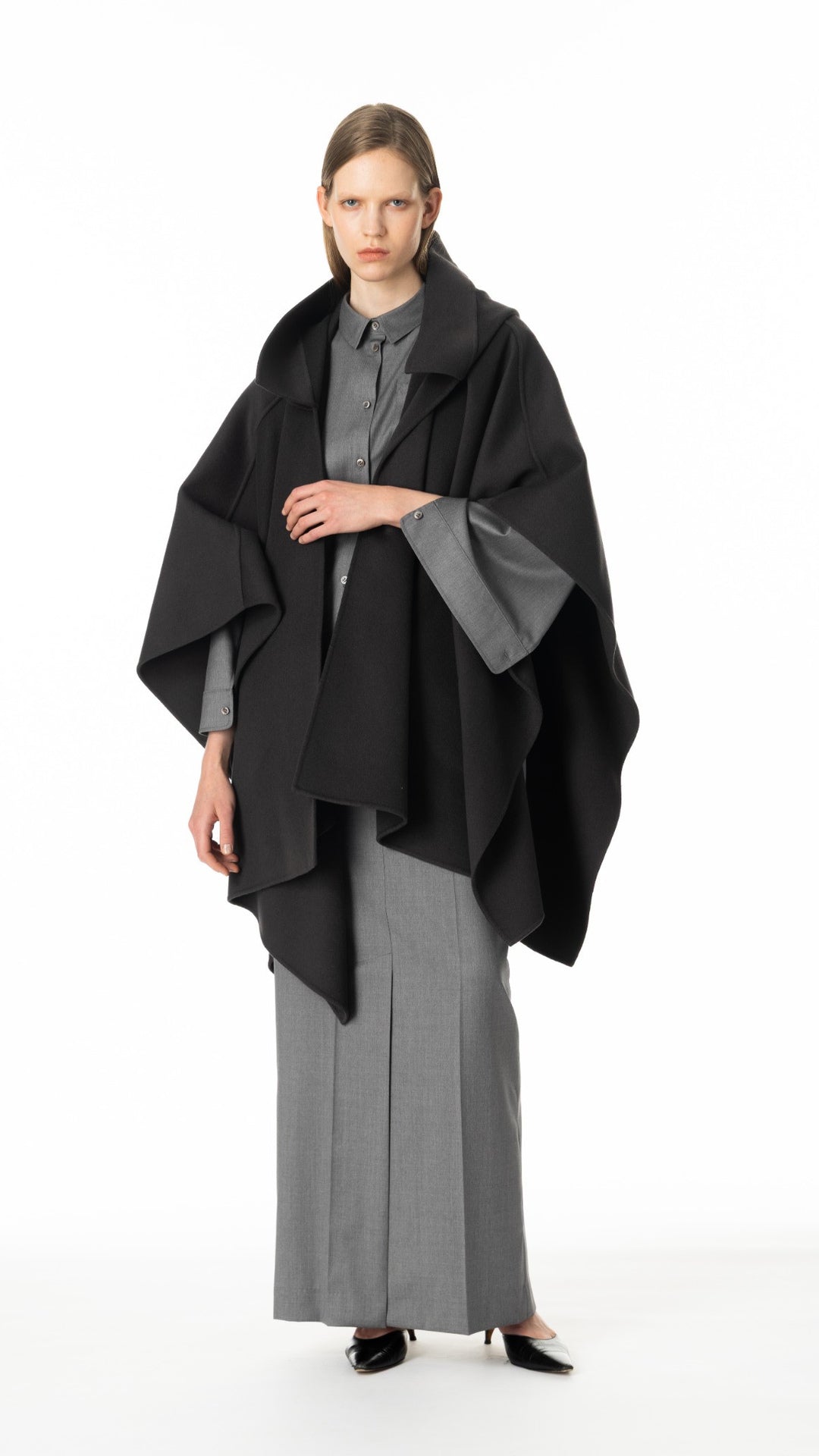 フーディーケープ カシミヤ5％ 011 ダスト