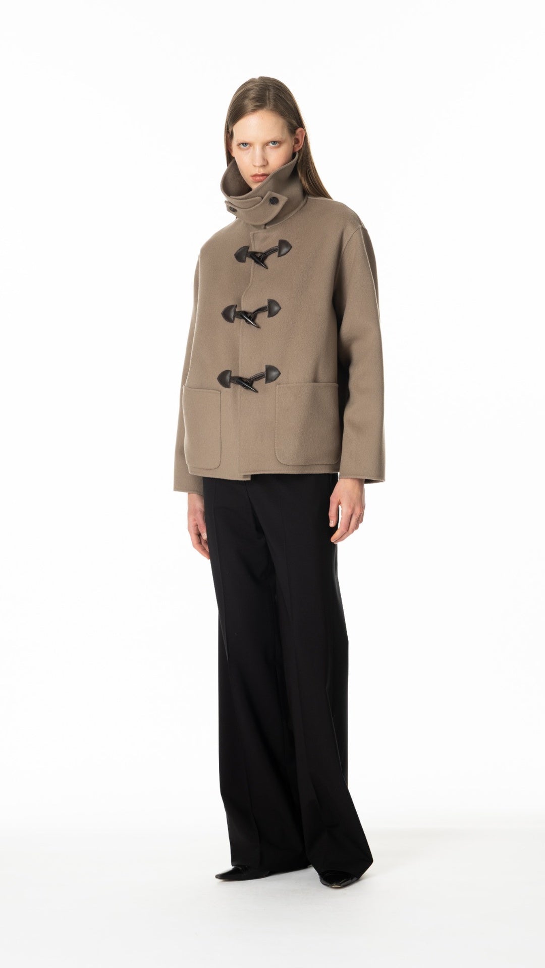 ショートダッフルコート カシミヤ5％ トープ