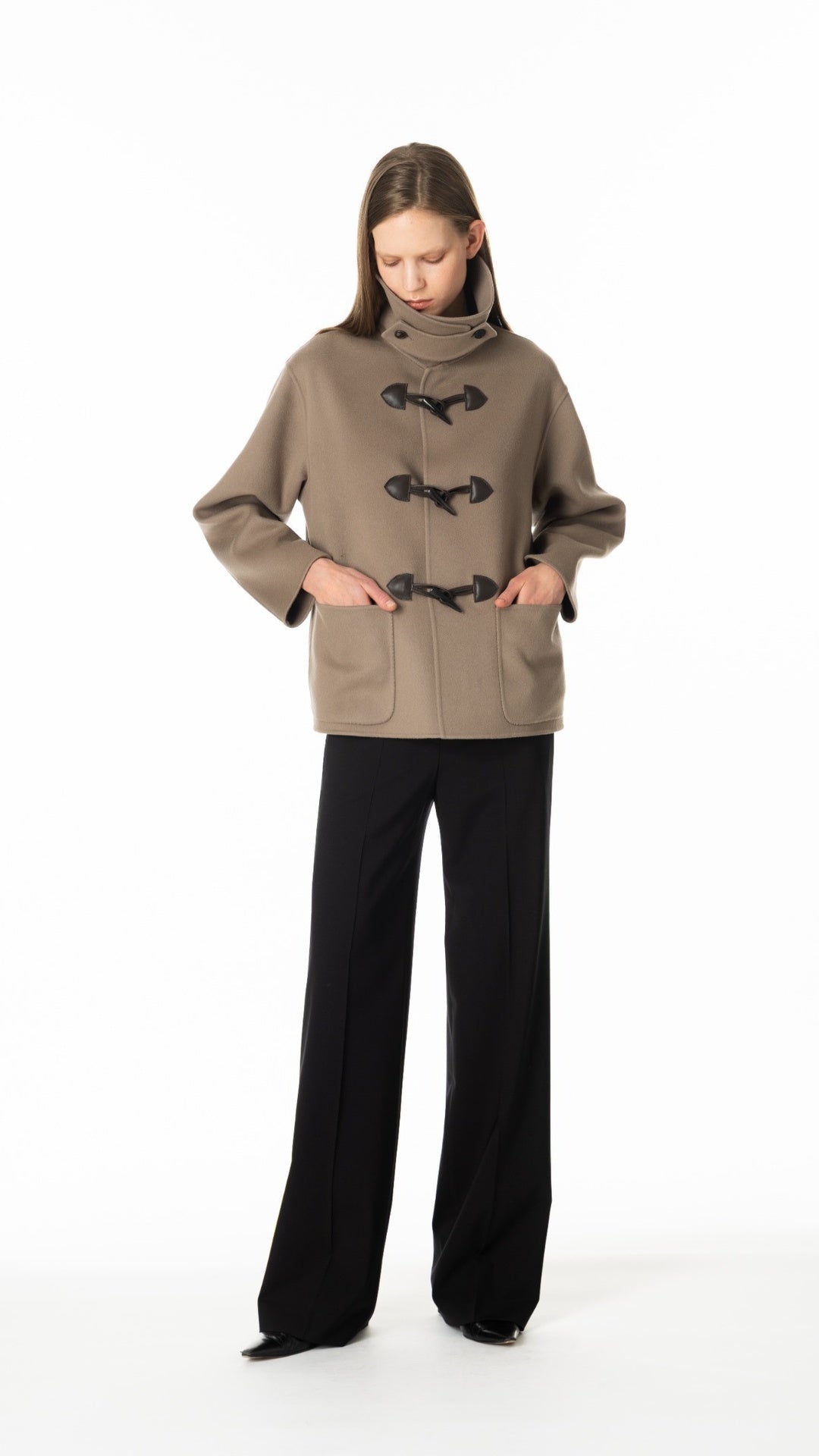 ショートダッフルコート カシミヤ5％ トープ