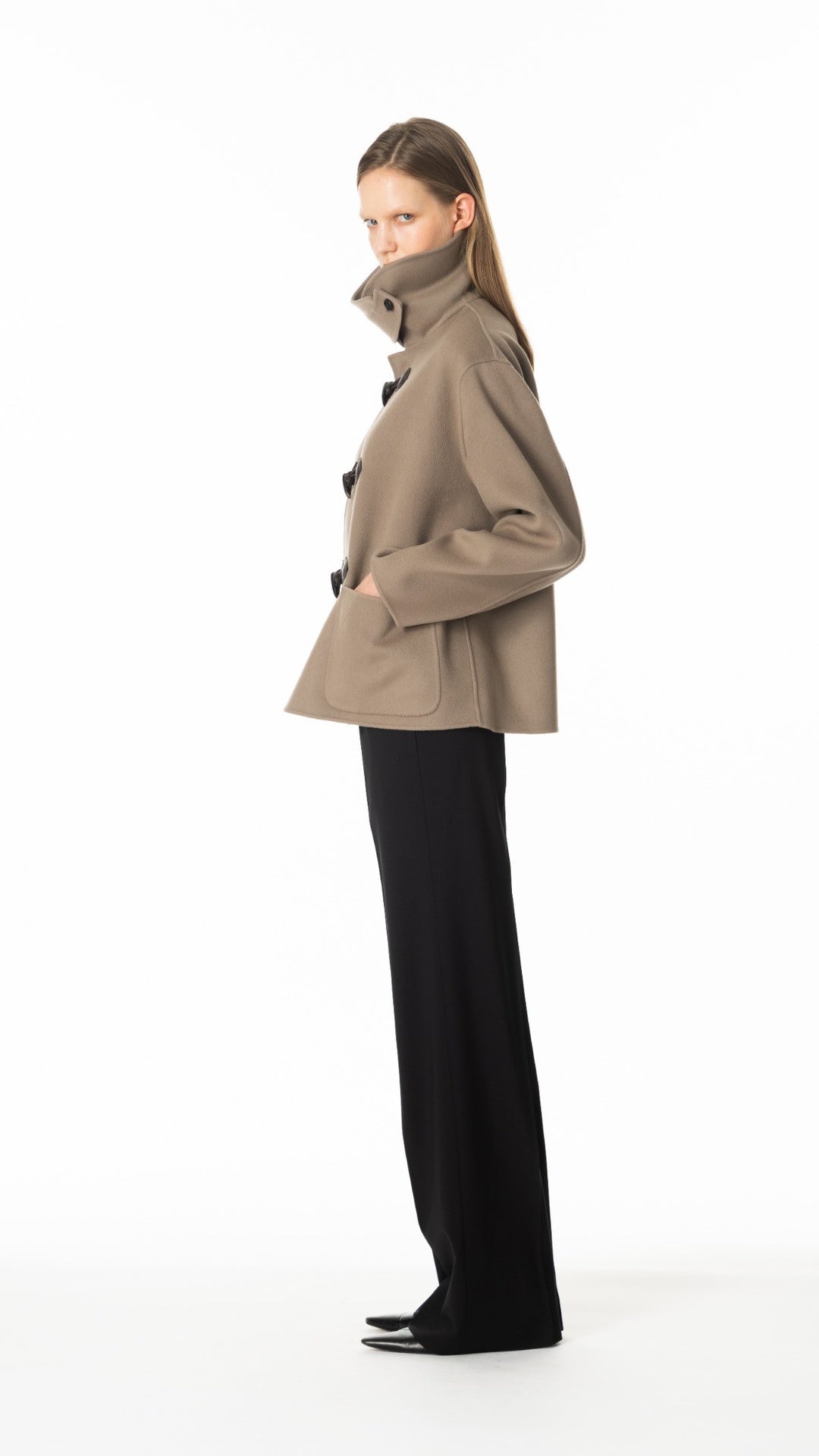 ショートダッフルコート カシミヤ5％ トープ
