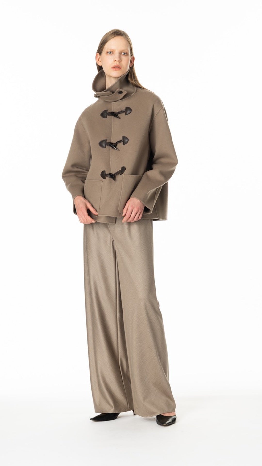 ショートダッフルコート カシミヤ5％ トープ