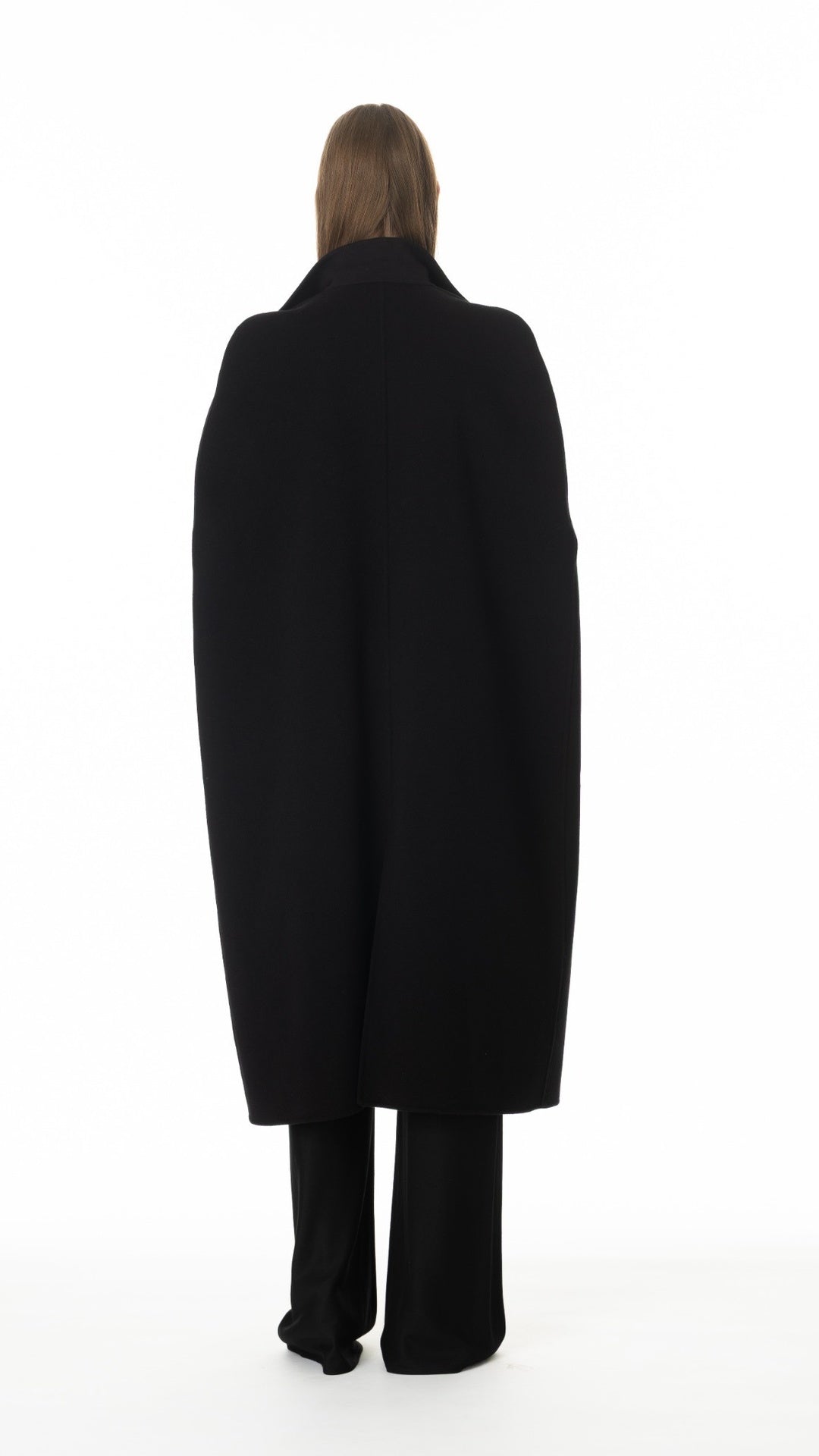 ロングケープコート カシミヤ48％ ブラック